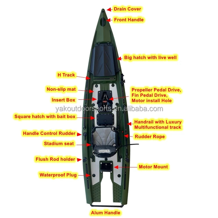 Yak Outdoors 13ft Fish Skiff Dual Propeller Pedal Drive Kayak 4m Sea Kayak for River Usage PE Plastic Hull 2 Person for Surfing