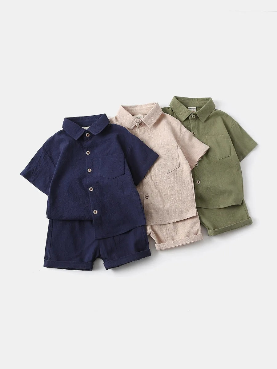 Kids Boys Summer 2-6Y Clothes Set Short Sleeve Button Down Shirt Children Sporty Shorts Outfit Cotton Casual Suit
