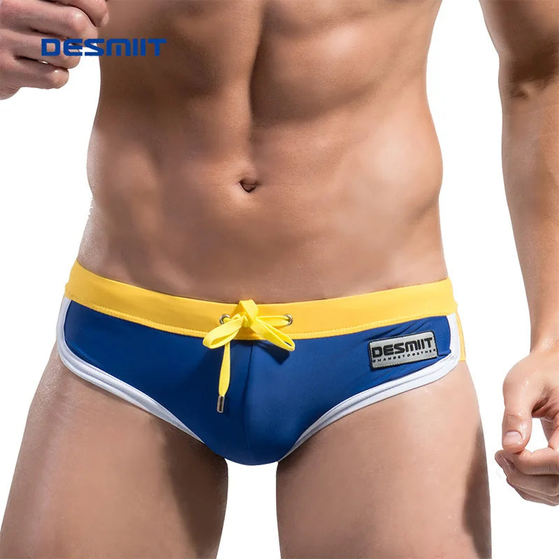 Mens Swim Briefs Trendy Tight Breathable Splicing Swimming Trunks Bathing Suit Maillot De Bain Homme Sports Board Beach Shorts