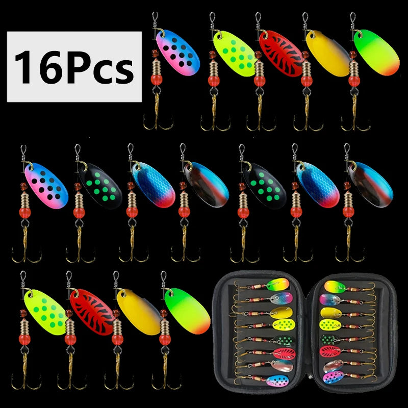 16/10pcs Fishing Spinner Metal Lures with Tackle Boxes Crankbaits Wobblers Metal Sequin Trout Spoon With Hooks for Carp Fishing
