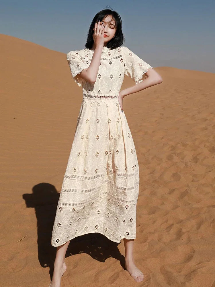 Gypsylady Boho Elegant Chic Maxi Dress Hollow Out Casual Summer Women Dresses Sheer Sexy Holiday Casual Ladies Dress Vestidos