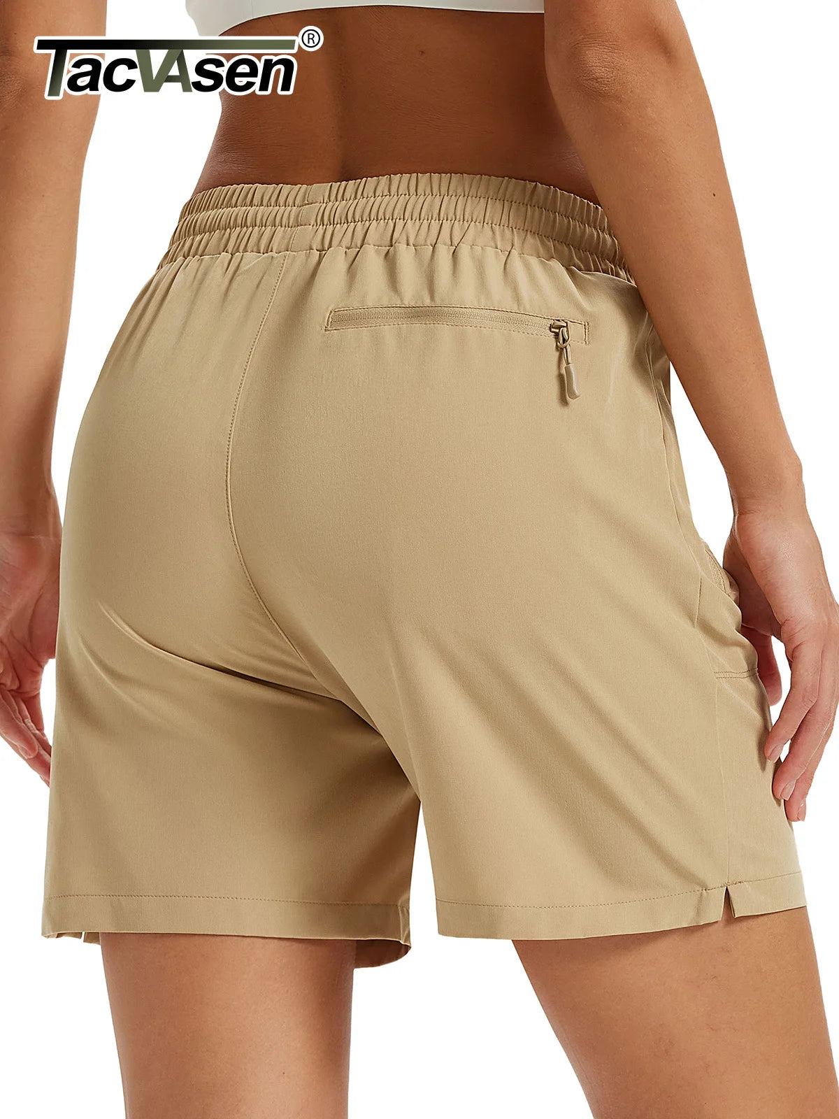 TACVASEN Women's Quick Dry D-ring Hook Hiking Shorts Elastic Waist Cargo Shorts with Zipper Pockets Summer Golf Travel Shorts