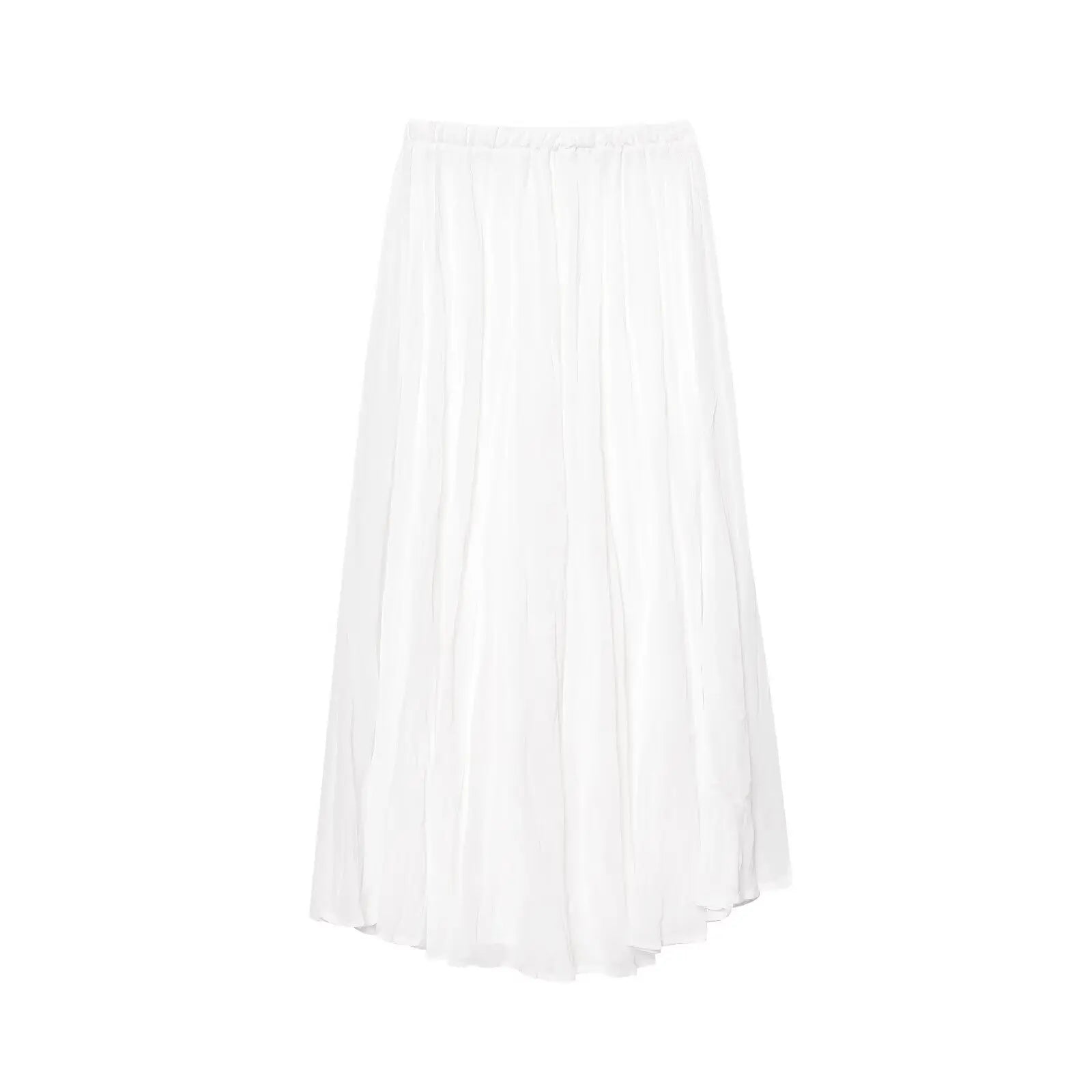 HH 2025 Women Summer New Solid A-Line Midi Skirt Female Casual Pleated Button Crease Effect Trendy Elastic Waist Skirts