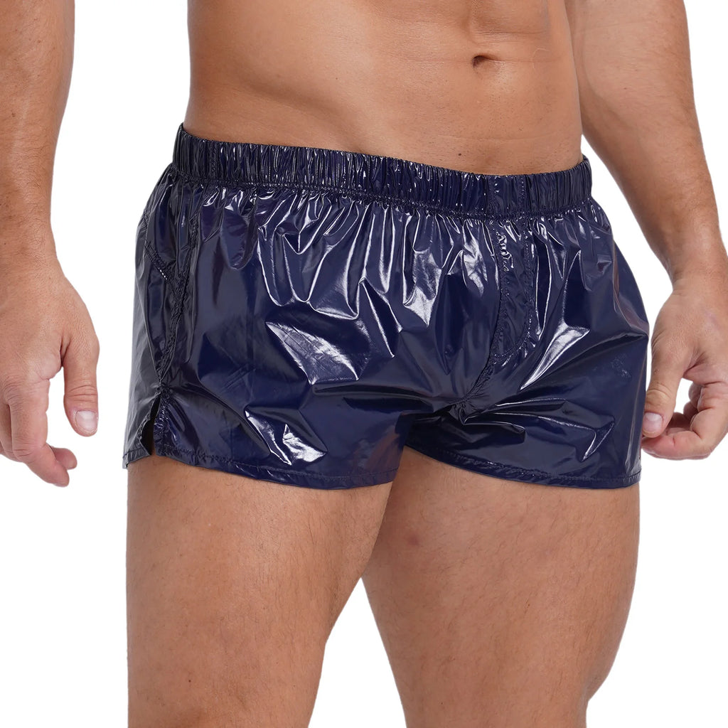 Swimwear for Mens Glossy Swimming Trunks Low Rise Shorts Male Beach Shorts Swimsuit Beachwear Swim Pool Party Nightclub Costume