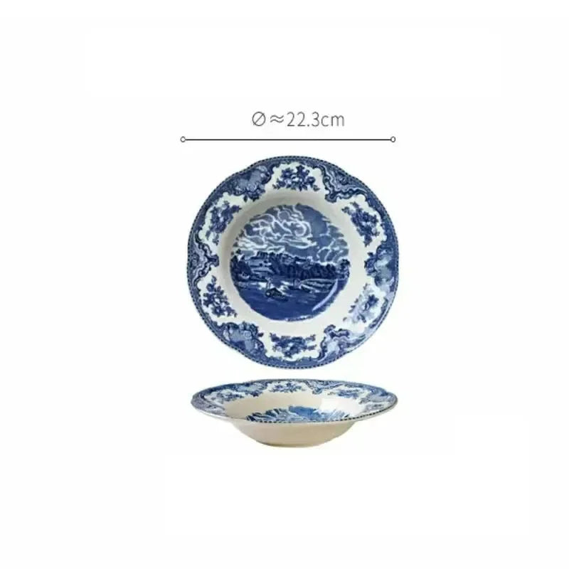 Palace Blue Castle Glaze In Color Ceramic Plate American Classic Painted Coffee Cup with Tray Afternoon Tea Cake Dessert Plates