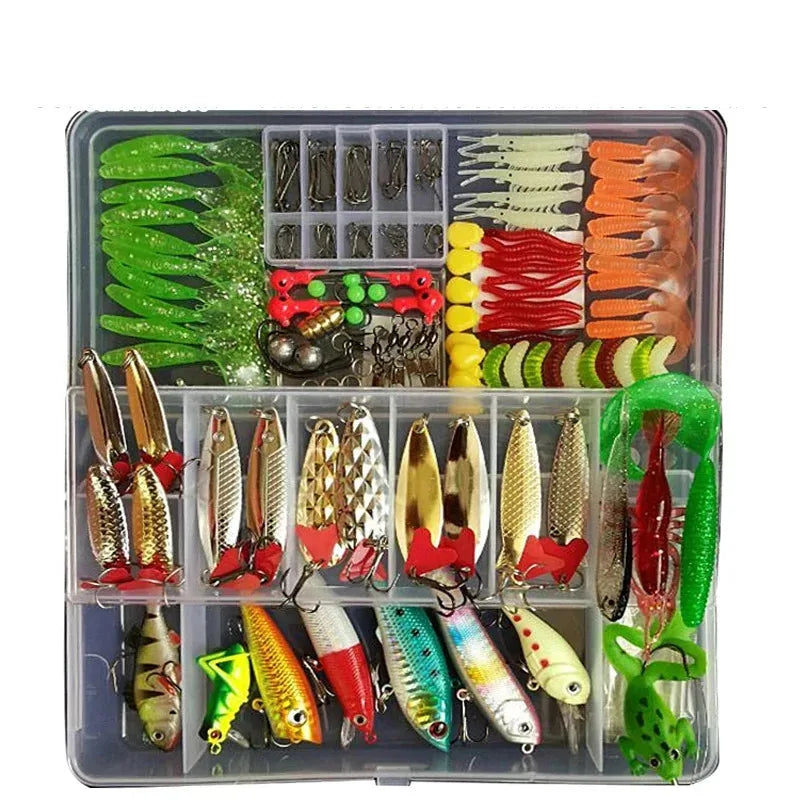 Fishing Lures Set for Freshwater & Saltwater Hard Artificial Wobblers Metal Jig Spoons Soft Silicone Bait Tackle Accessory Kit