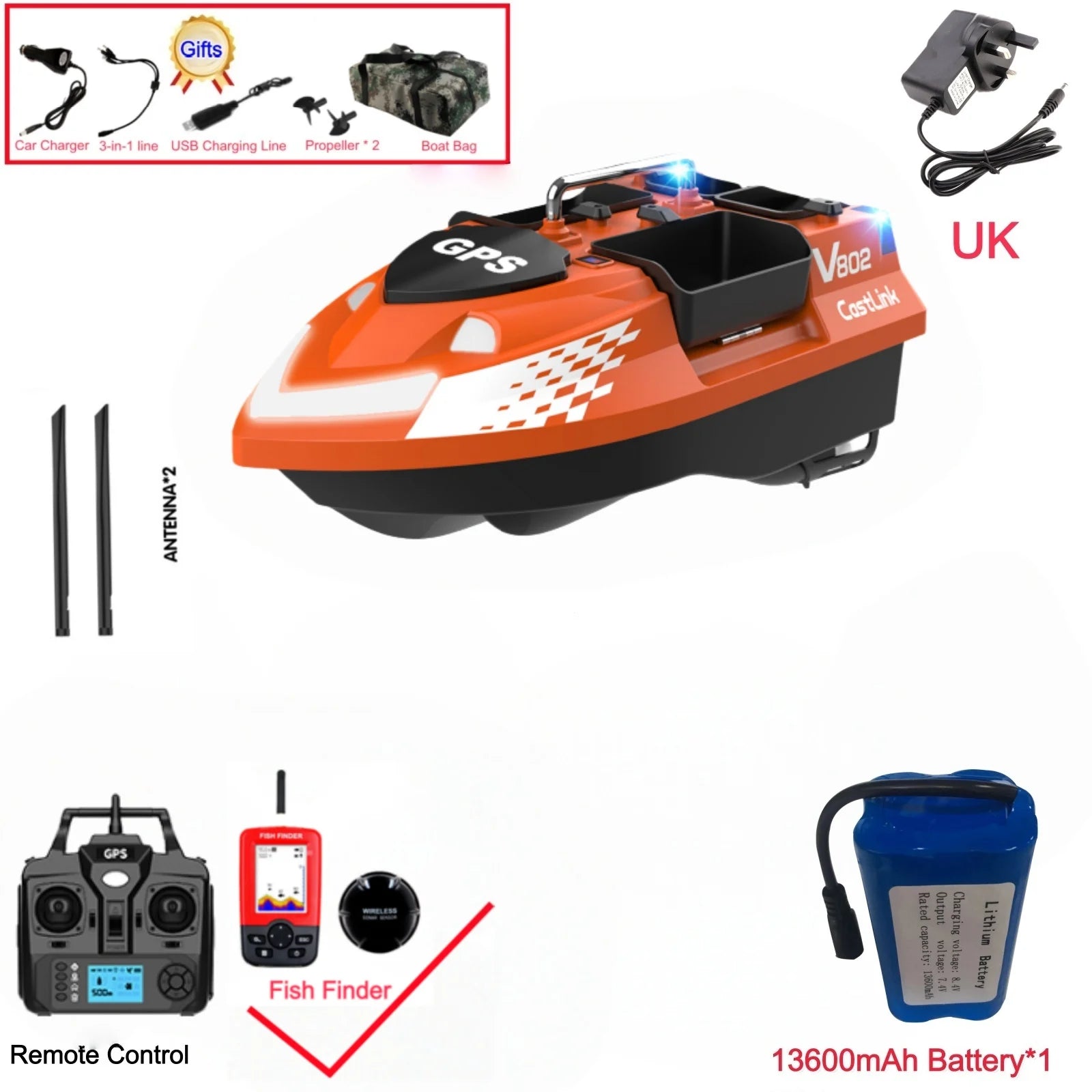GPS Positioning 160 Positioning Points Fishing Boat Rc Bait Boat 4 Hoppers Waterproof 3KG Load 500M 15KM/H GPS One Click Return