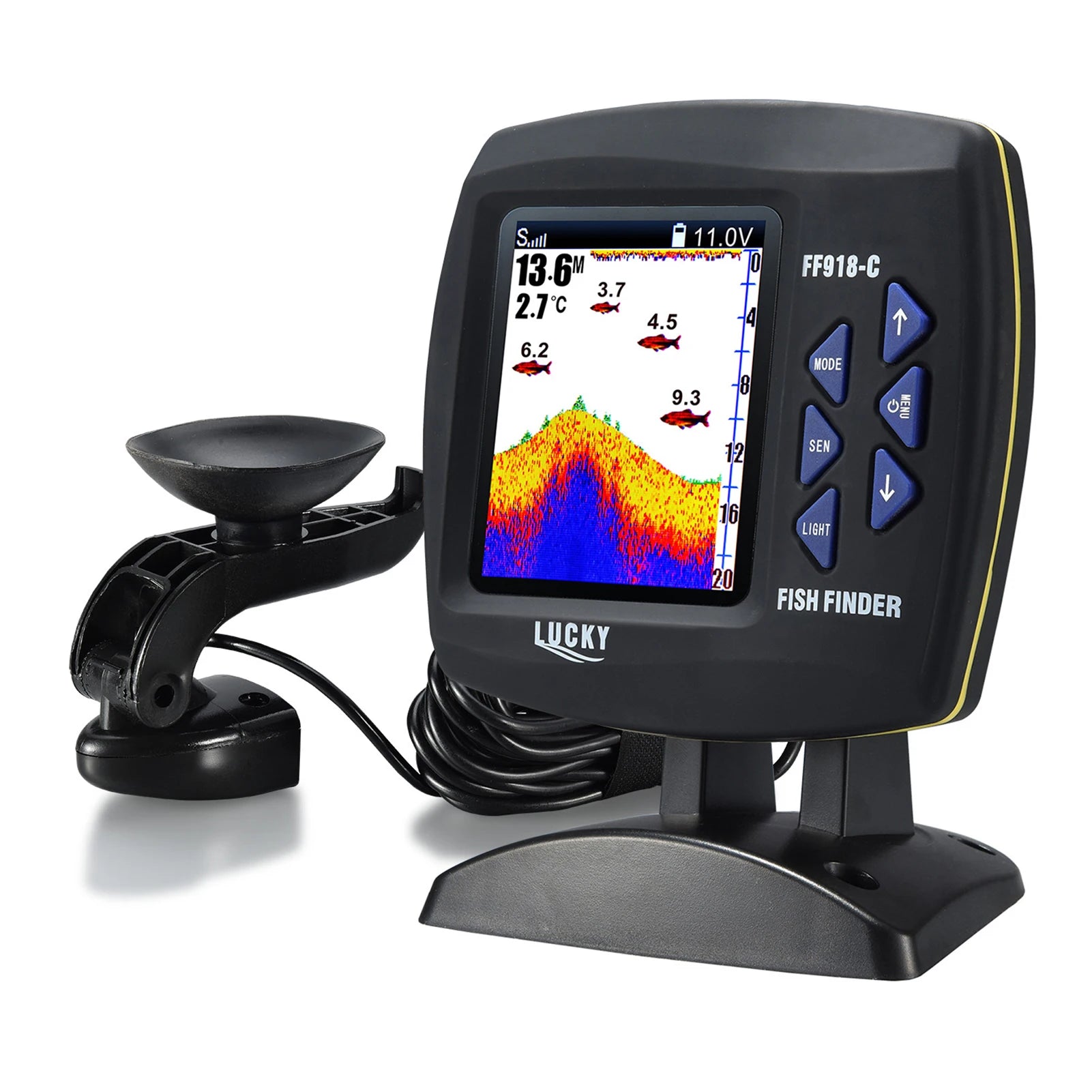 Portable Fish Finder Wireless Sonar Sensor Fishing Depth Finder Locator Fishfinder with Wired Transducer for Boat Kayak Fishing
