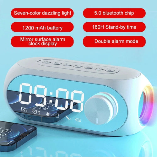 Alarm Clock Radio FM Bluetooth Speaker Portable Subwoofer  Sound Box Music Wireless Mini Woofers  Lamp Column