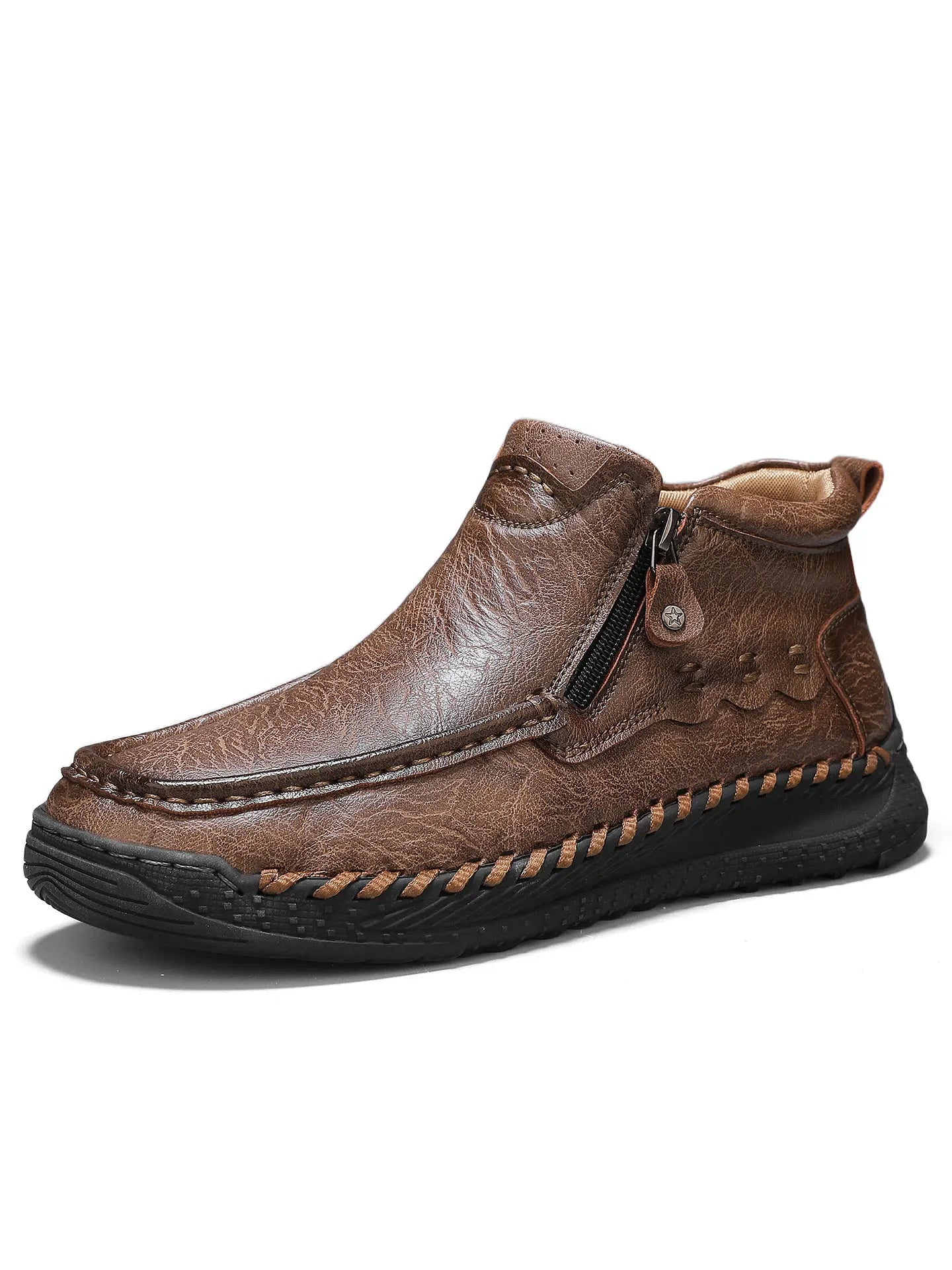 Men's New Fashionable High-Top Boots, Simple and Trendy Side-Zip Casual Sneakers, Autumn and Winter Outdoor Hiking Flat Shoes, Comfortable, Breathable, Wear-Resistant, Non-Slip, Large Size Men's Shoes