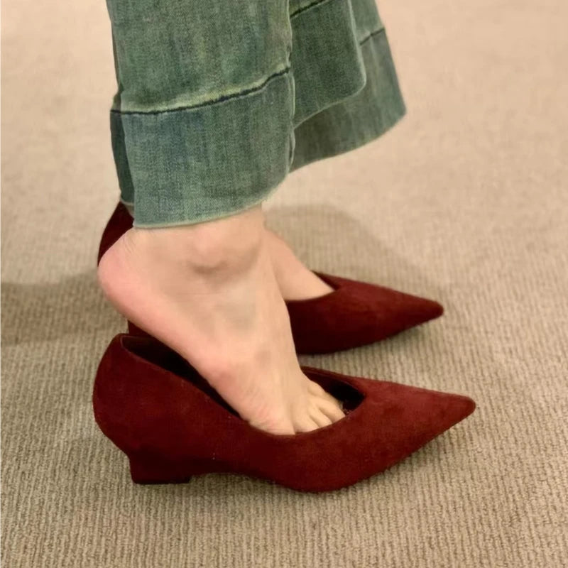 High Heeled Single Shoes Women's 2026 Spring and  Autumn New Wedge Temperament Pointed Toe Single Shoes