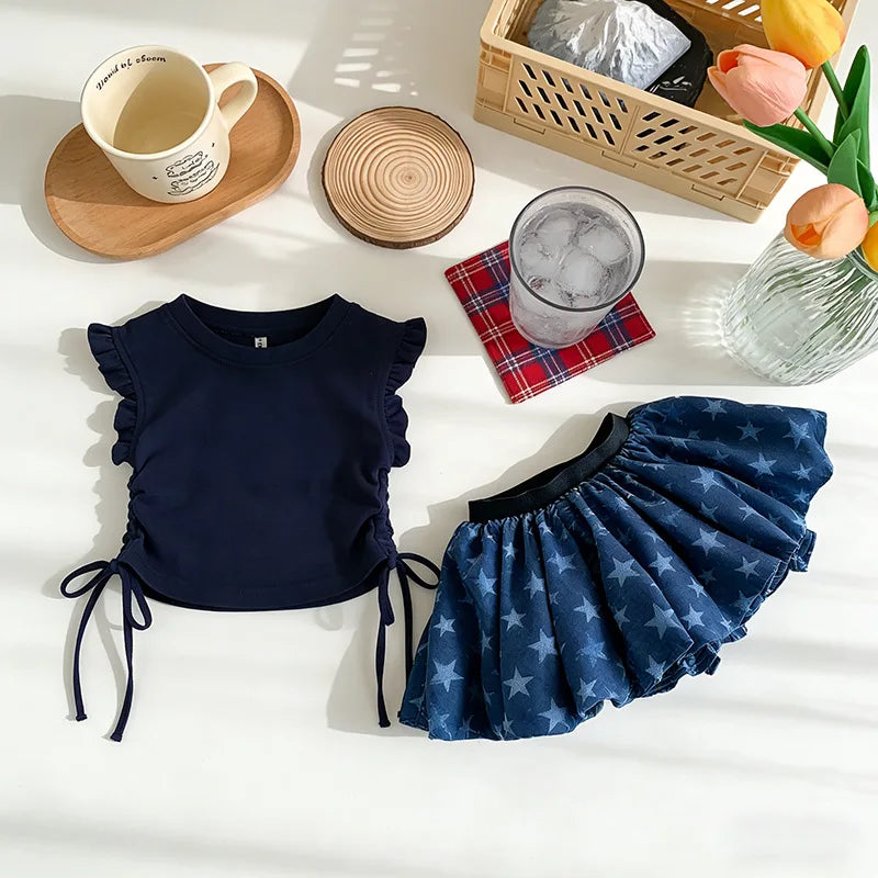 Kids Girls Summer Clothes Sets Fashionable Lace T-shirt + Floral Skirt Pants Children Clothing Baby 2pcs Sets Kids Clothes Girls