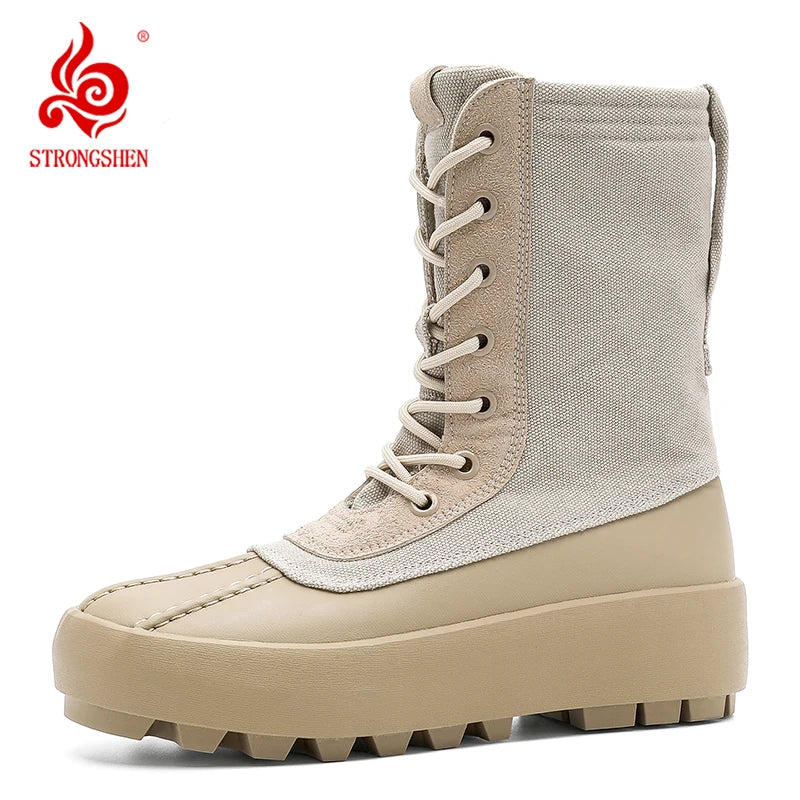 Men Outdoor High-top Boots Tactical Military Boots Thick-soled Shoes Lightweight Wear-resistant Hiking Shoes Men Motocycle Boots