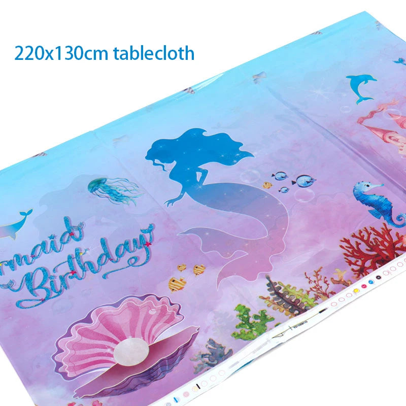 Mermaid Themed Party Disposable Tableware Purple Paper Plate Cup Knife Fork Spoon Girls Birthday Party Supplie Baby Shower Decor