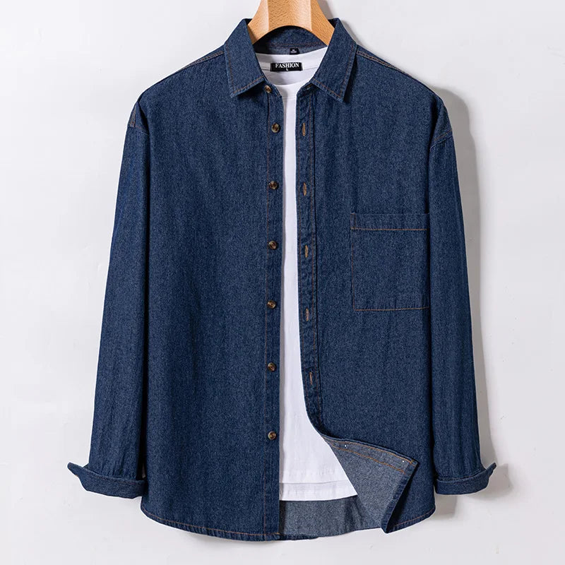 New Jeans Shirts Men Cotton Long Sleeve Button Front Pocket Casual Street Wear Slim Fit Denim Dress Spring Autumn Youth Clothing