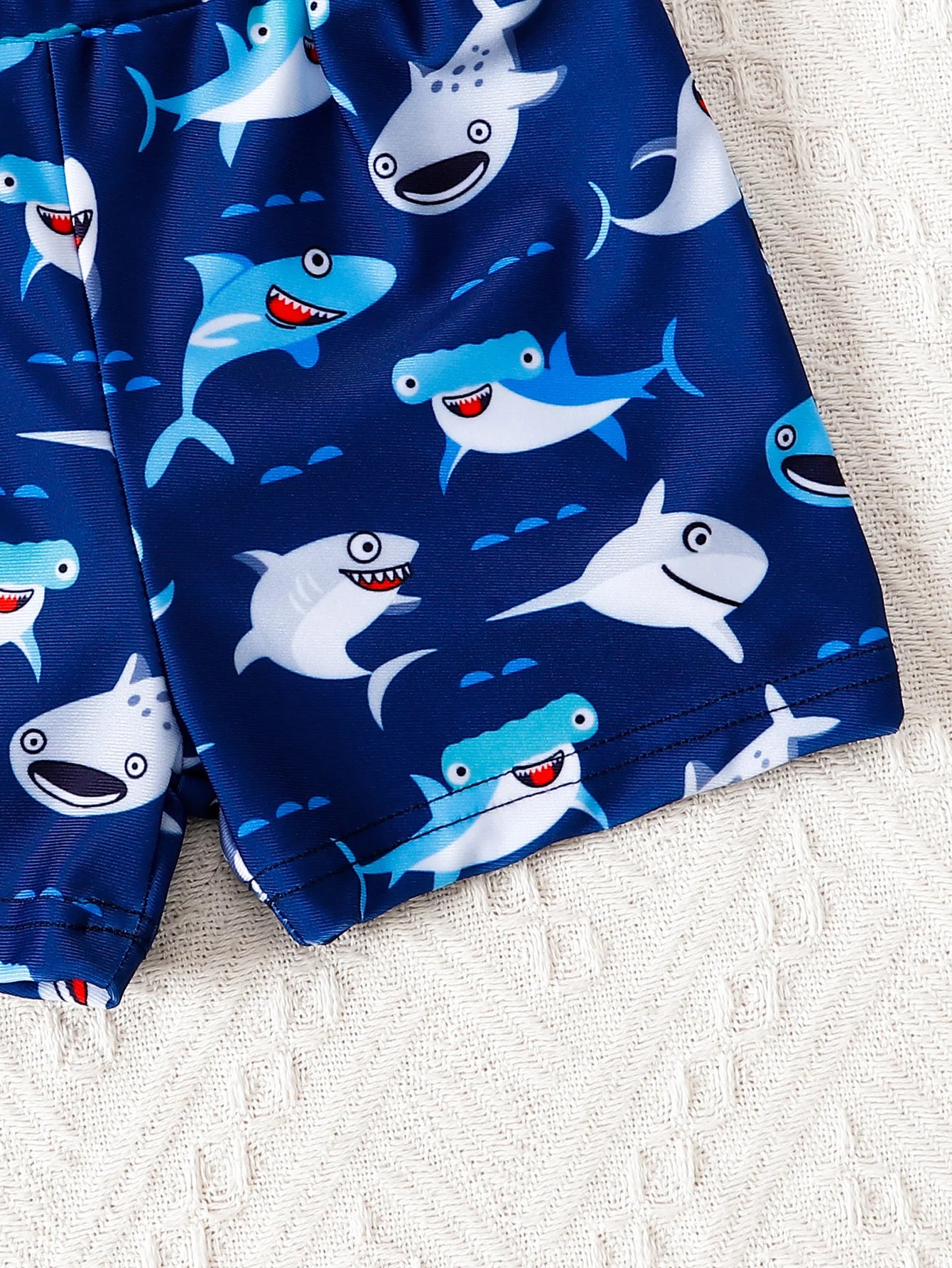 Summer Toddler Boys Swim Trunks 1-3Y Cartoon Shark Print Drawstring Waist Quick-Dry Swim Shorts Kids Beachwear