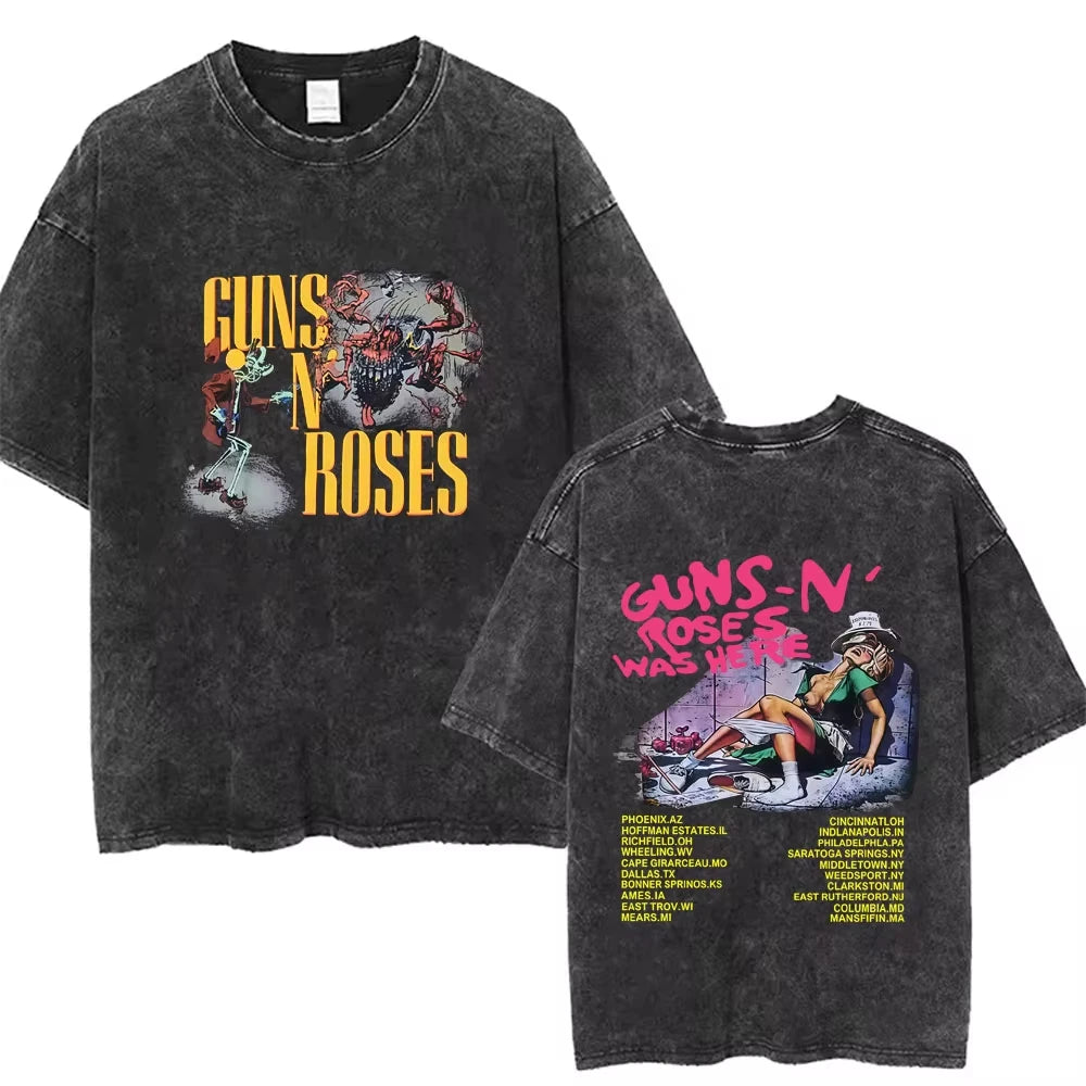 Mens Clothes Tee Shirt Homme Graphic T-Shirts New Arrival Men Tshirt for Ropa Hombre Guns N Roses Slash 85 Washed Vintage
