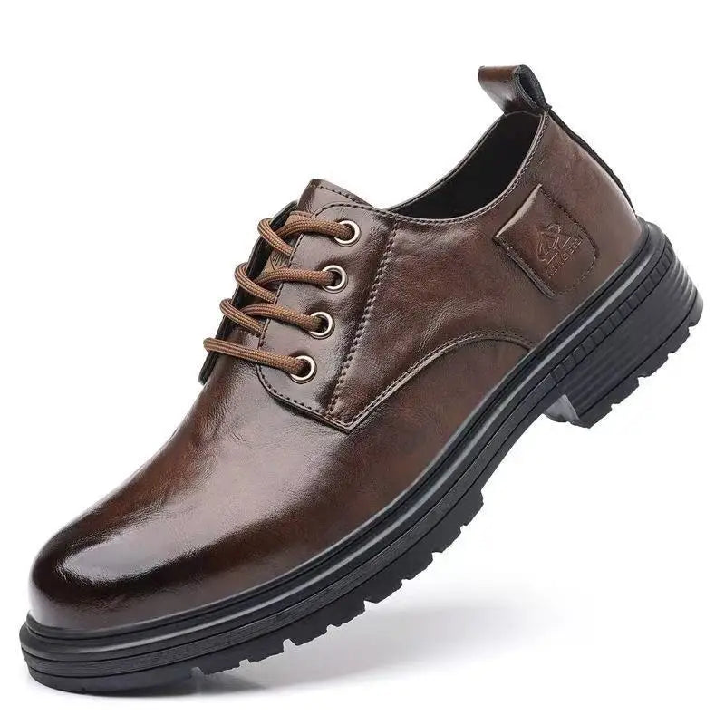 Mens Low Cut Casual Shoes Genuine Leather British Retro Style Business Casual Soft Sole Big Head Work Boots for Spring Autumn