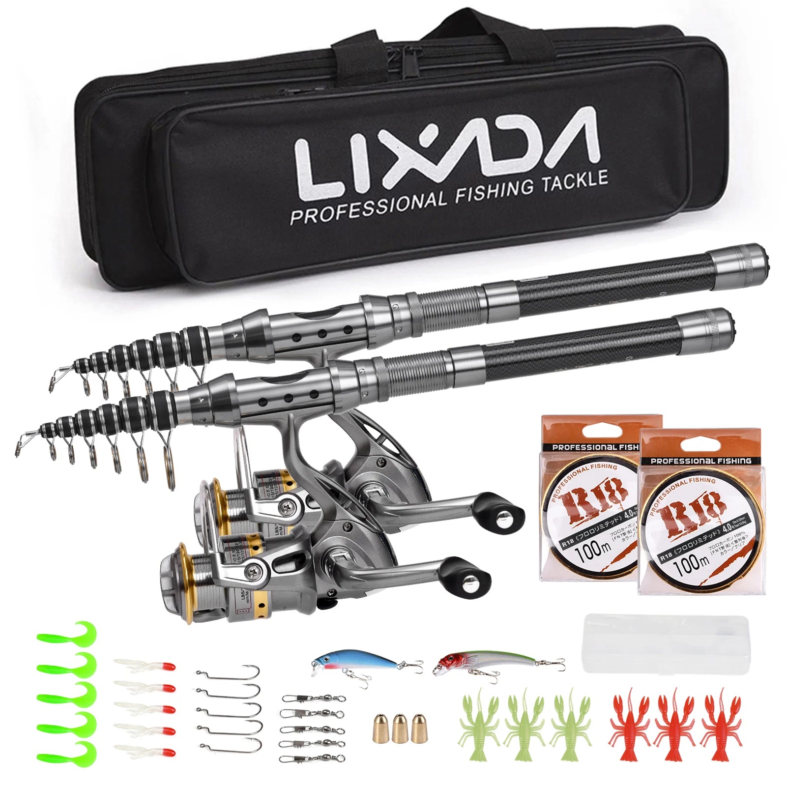 Fishing Pole Combo Set 2PCS Rod and Reel Telescopic Fishing Rod Carbon Fiber Reels Fishing Accessories