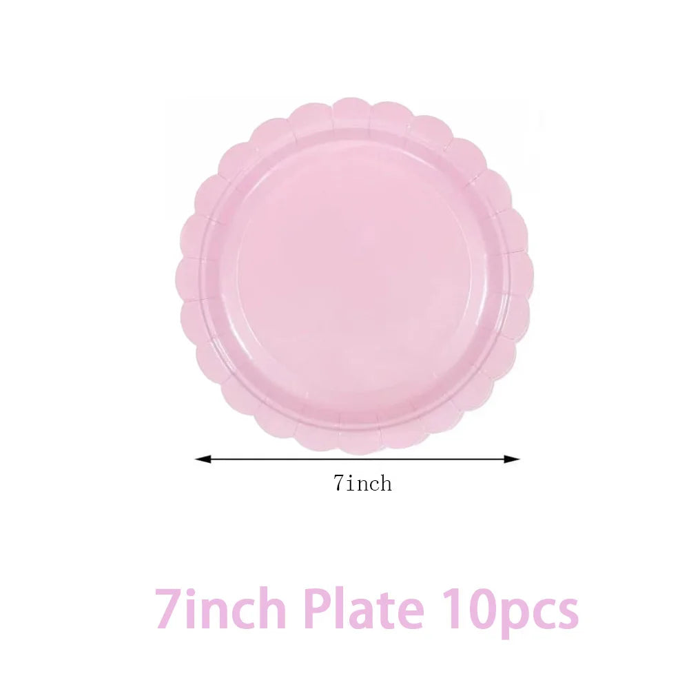 Solid color party supplies tableware paper plates cups napkins tablecloths suitable for birthday party guests banquet baby showe