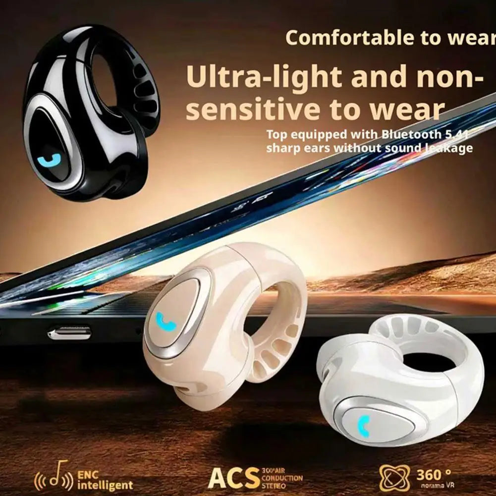 Open-Ear Air Conduction Earbuds Bluetooth 5.4 Clip-On Single Headset HIFI Stereo Sound Waterproof Sport/Running Mini Earphone