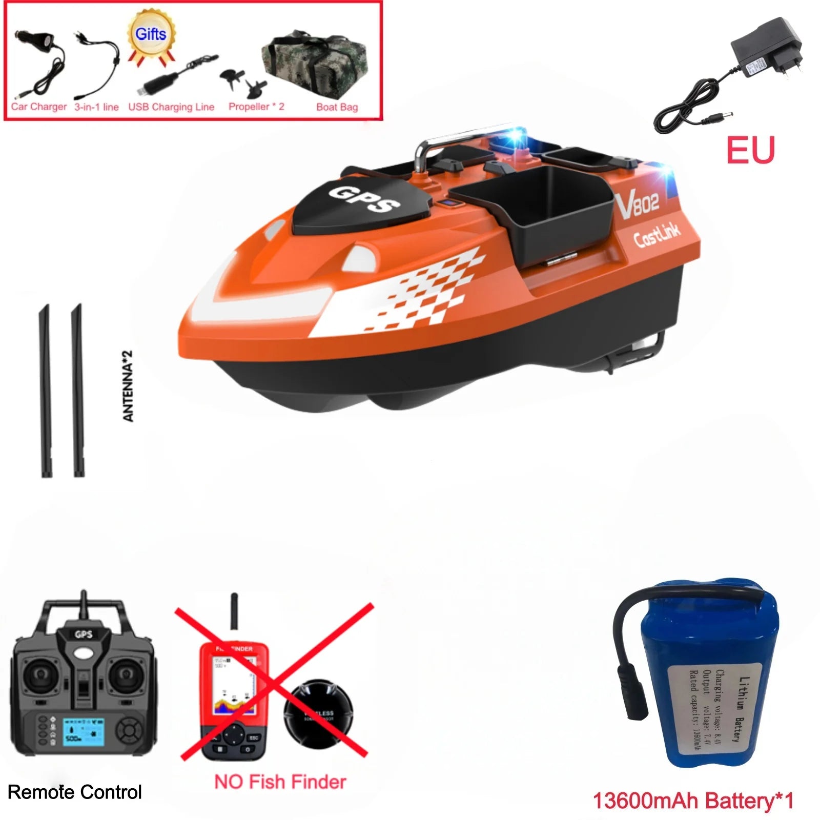 GPS Positioning 160 Positioning Points Fishing Boat Rc Bait Boat 4 Hoppers Waterproof 3KG Load 500M 15KM/H GPS One Click Return
