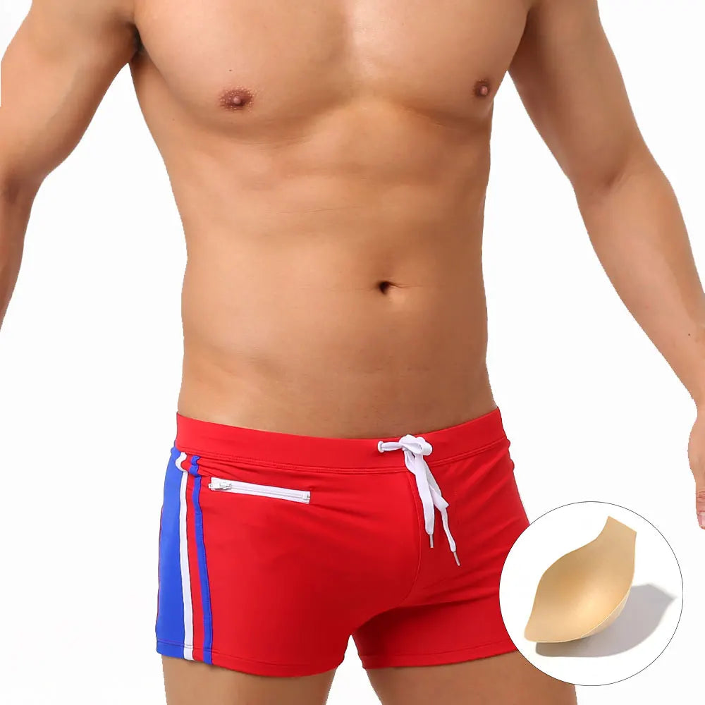 Mens Swimwear With Push-Up Swimming Trunks Boxer With Pocket  Hi-Q Sexy Men Breathable Swim Suit Speed Beach Shorts  sunga