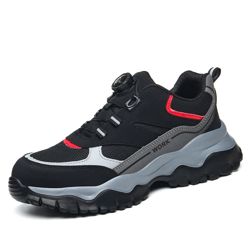 Mens Work Shoes Steel Toe Safety Boots Anti-smash Shoes Mens Black Hiking Boots Lightweight Breathable Sneakers for Outdoor Work