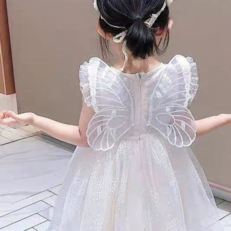Girl dress polka dot princess dress baby white gauze dress Winged angel white gauze dress birthday party gifts 1-8T summer