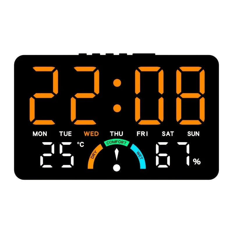 A multifunctional electronic clock with a borderless design, featuring brightness adjustment and automatic sensing functions, ca