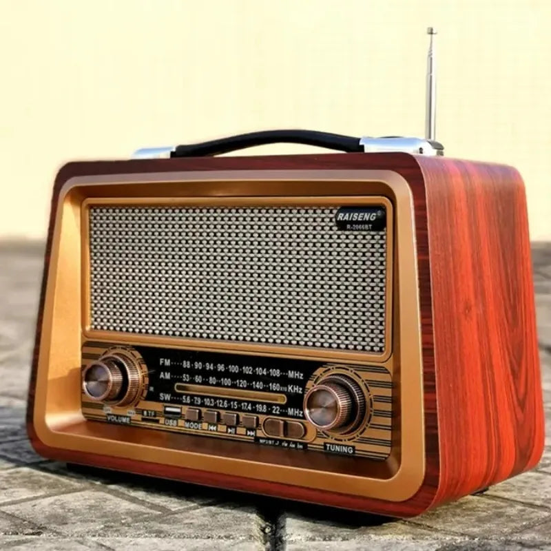 Portable Wooden Retro Radio AM FM SW Radios Wireless Bluetooth Speaker HIFI Stereo MP3 Music Player Support USB TF AUX R-2066BT