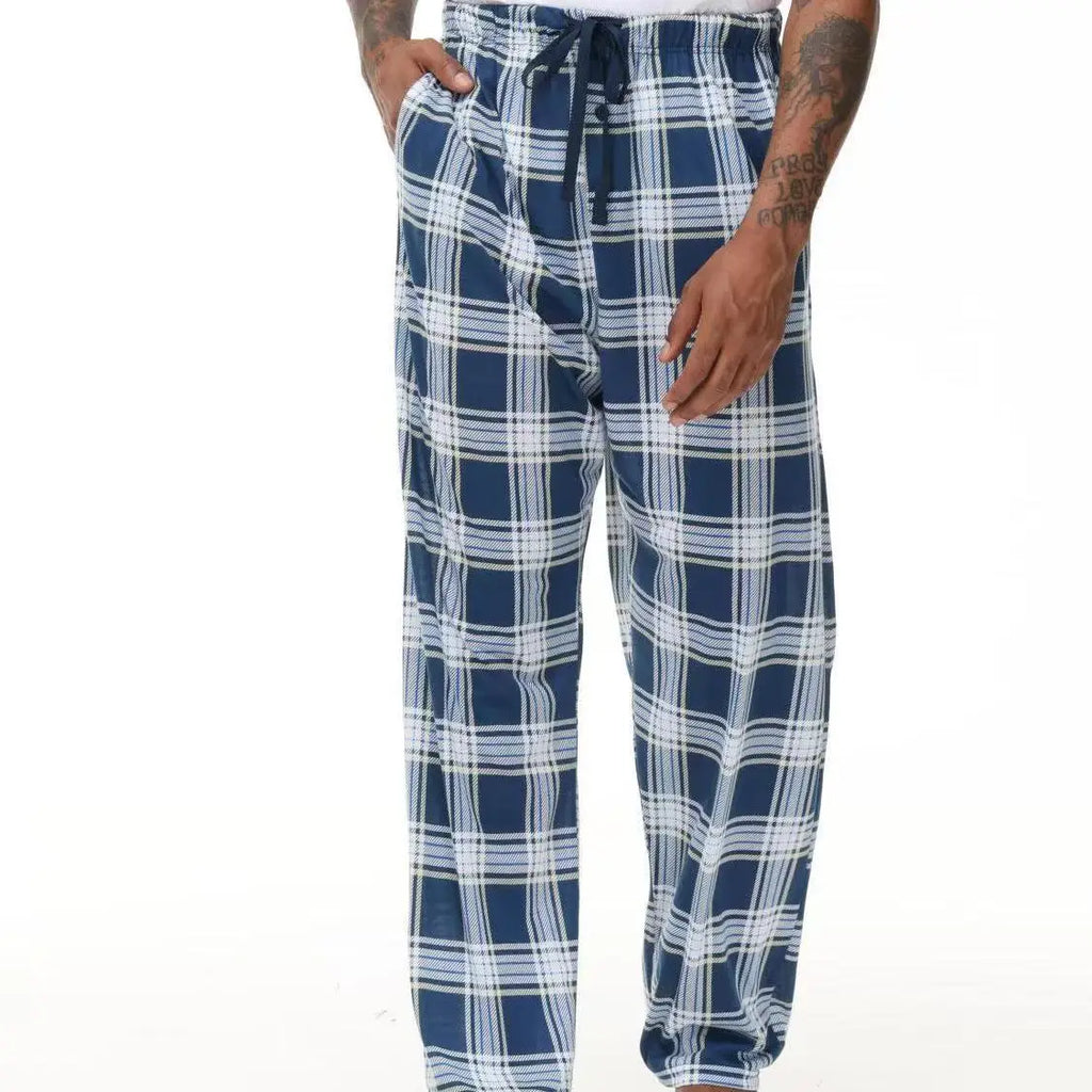 Good-Looking Men's Pajama Pants for Spring, Autumn, and Summer, Thin Long Pants, Plus Size, Loose Plaid Home Pants for Middle-Aged Dads