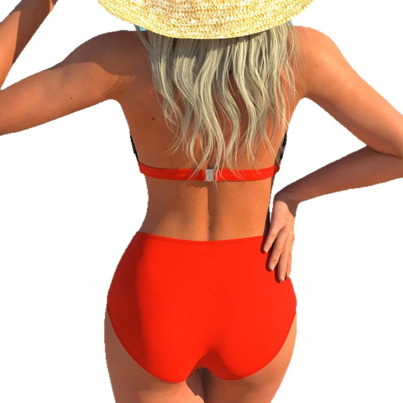Swimming Suit for Women Swimsuit Bikini Bathing European and American New Fashion Neck-Breast Two-Piece Set for Women