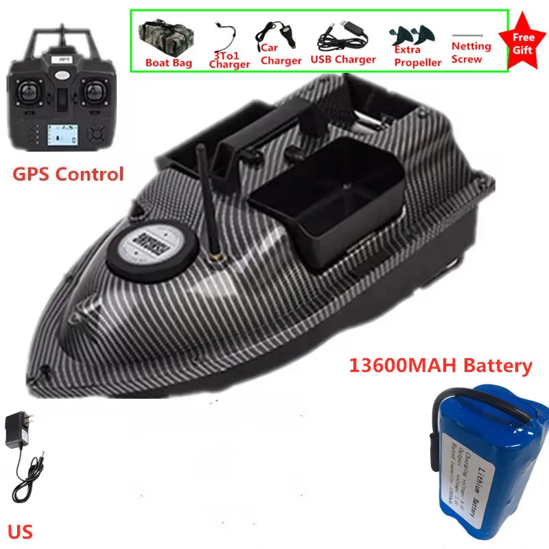 16Point GPS Dual Position Fixed Speed Cruise RC Fishing Bait Boat 2KG 500M 3-Hopper 16 Point GPS Nesting Boat Fish Finder VS V18