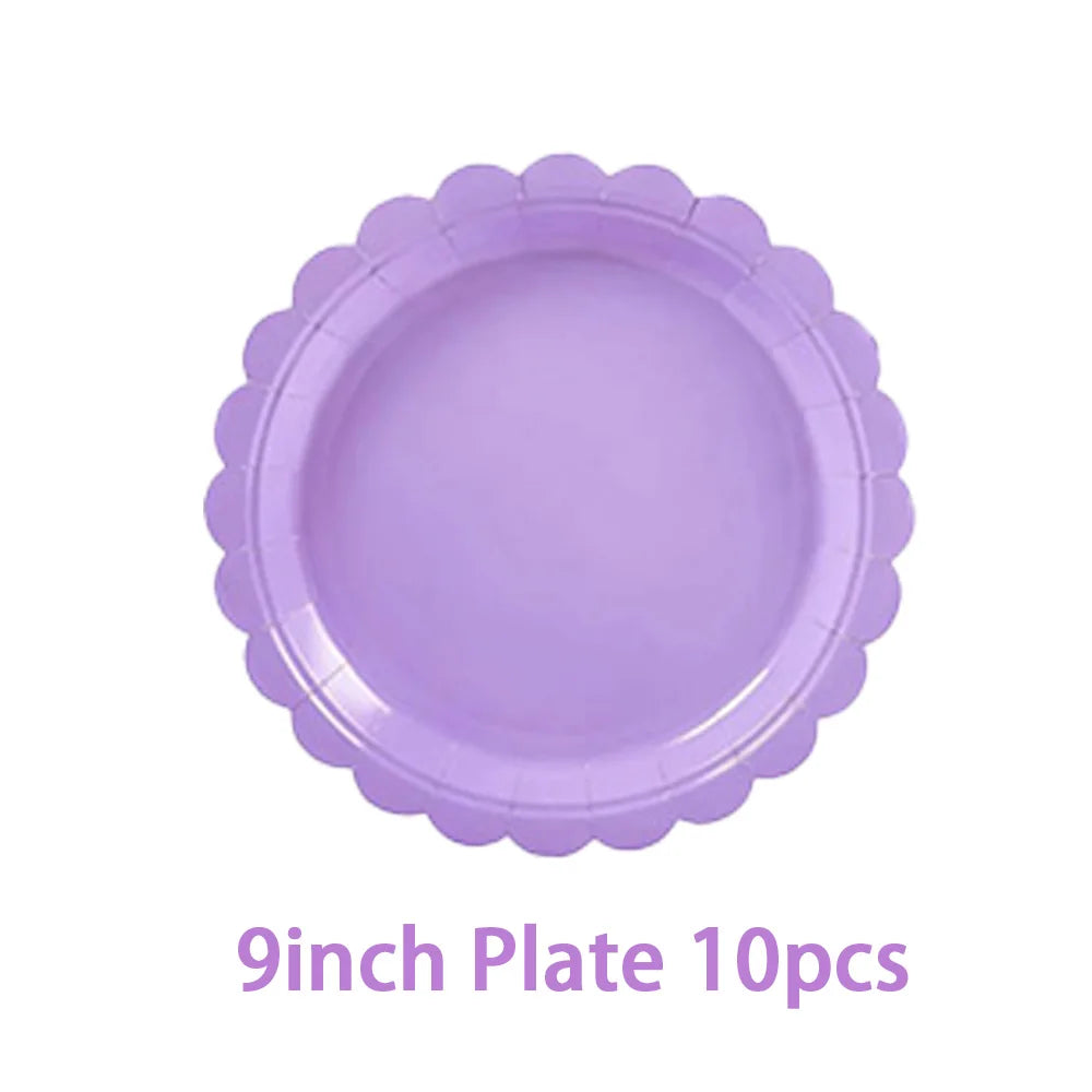 Solid color party supplies tableware paper plates cups napkins tablecloths suitable for birthday party guests banquet baby showe
