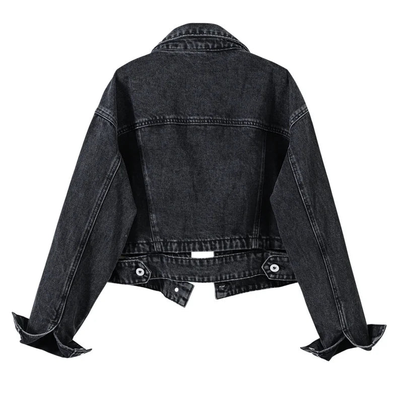Streetwear Blue Black Denim Jacket Women's Chic Jeans Coat Oversize Loose Short Outerwear Female Casual Tops Retro Spring Autumn