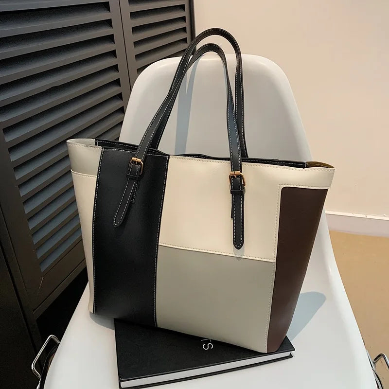 Women's Handbag, 2025 New Fashion Korean Version Large Capacity Simple Single Shoulder Contrasting Color Tote Bags, Handbag