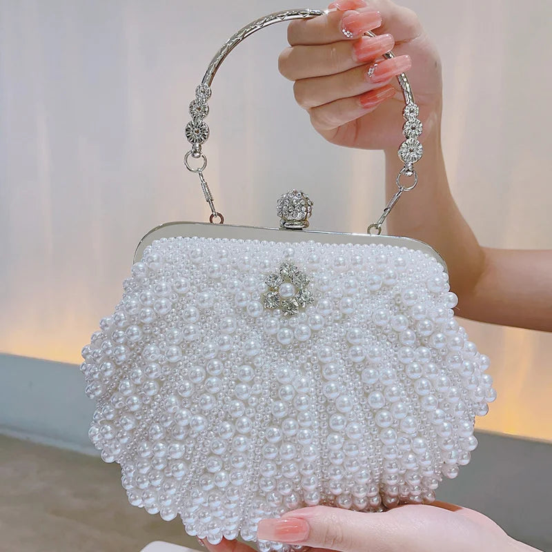 White Pearls Handbags for Woman 2026 New Luxury Top-handle Beading Evening Bags Wedding Party Clutch Purse Bolsas De Mujer
