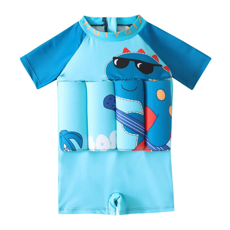 Boys Buoyancy Swimsuit Kids Cartoon Print Swimwear Children One-Piece Floating Rash Guards Bathing Clothes Girls Swimming Suits