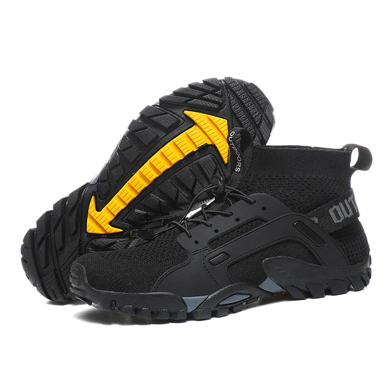 Men's Wading Sneakers High-Top Lightweight Slip Resistant Hiking Shoes Outdoor Breathable Mesh Ankle Boots Male Fishing Footwear