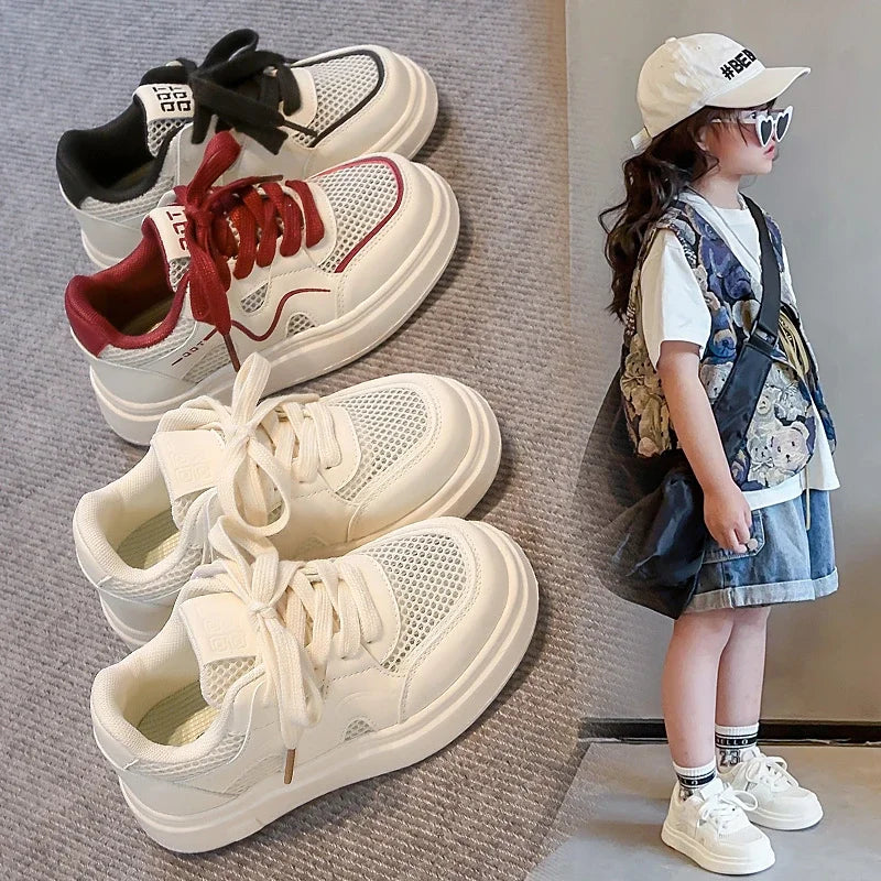 Kids Sports Shoes Trend Boys Girls School White Shoes Mesh Breathable 2025 New Children Running Shoes Non-slip Soft Sole Comfort