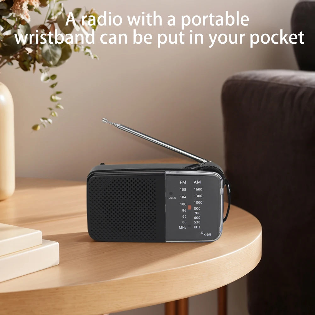 Portable AM/FM Radio with Speaker Mini Transistor Radio with Strap Battery Powered Radio Telescopic Antenna for Running Cycling
