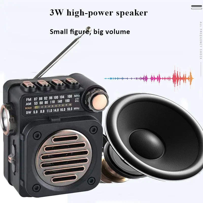 FM AM SW Stereo Radios Portable Pocket Mini Radio Receiver Multifunctional Wireless Bluetooth Music Player with LED Flashlight