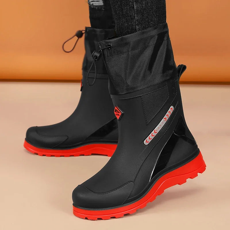 Men's rain boots, rainproof autumn and winter new mid-calf rain boots, chef shoes, high-top outdoor men's shoes