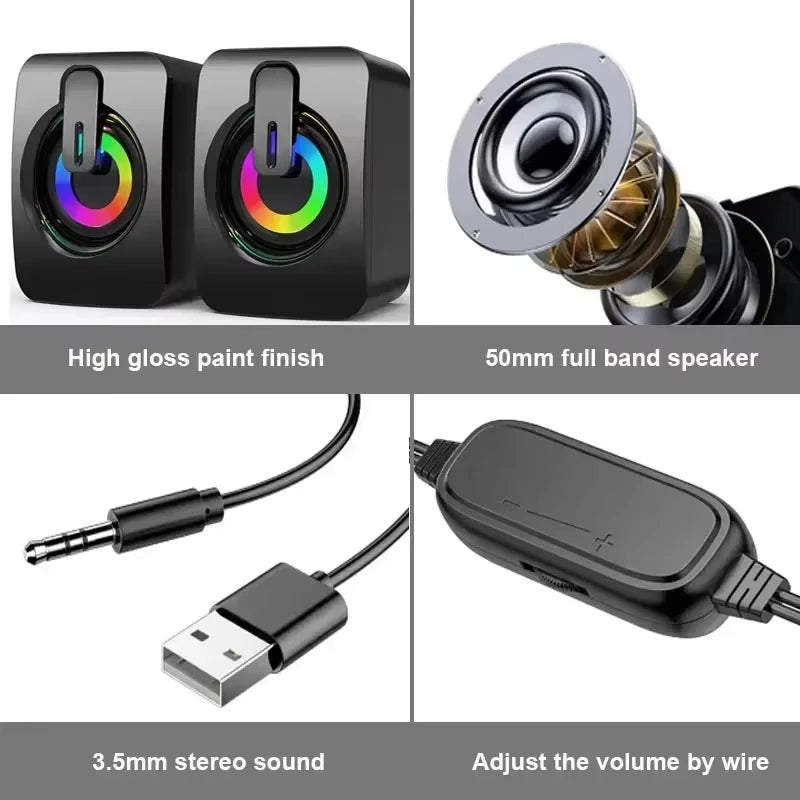 Small Computer Speakers Home Stereo Subwoofer Surround Sound 3.5MM AUX Music Player for Mini Desktop Laptops