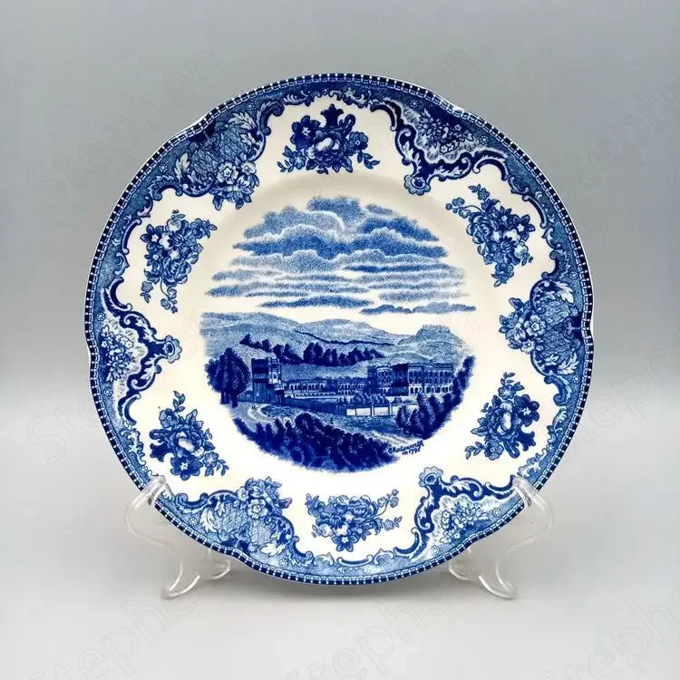Palace Blue Castle Glaze In Color Ceramic Plate American Classic Painted Coffee Cup with Tray Afternoon Tea Cake Dessert Plates