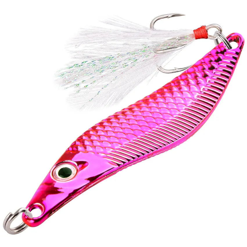 Metal VIB Leech Spinners Spoon Lures 7g 10g 15g 20g Artificial Bait With Feather Hook Night Fishing Tackle for Bass Pike Perch