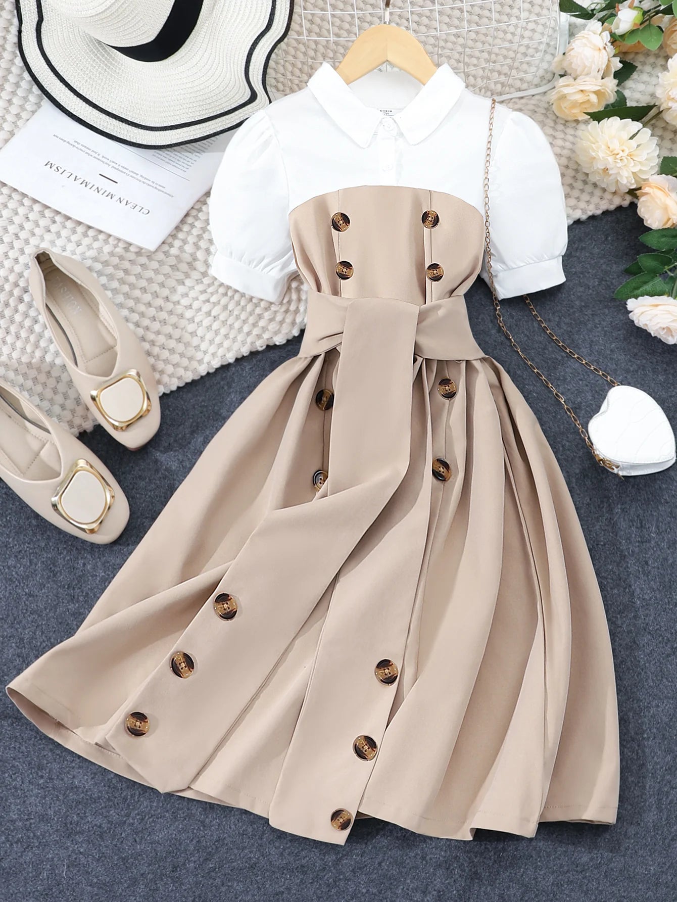 Kids Girls Clothing Summer Short Sleeve Montage Contrasting Colors Children Dress Casual Fashion Youth Girls Dress 13-16 Years