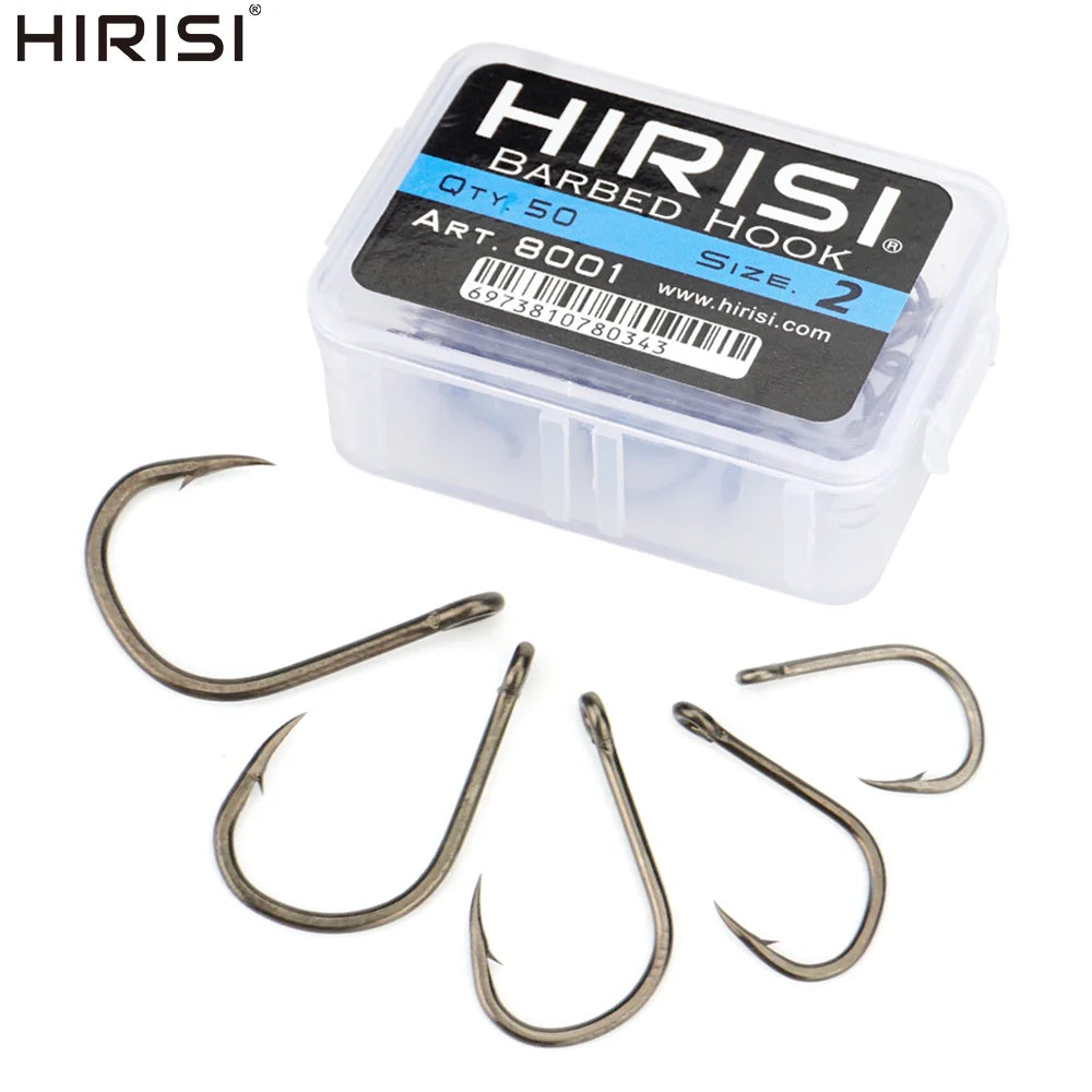 Hirisi 8001 100Pcs Fish Hook  PTFE Coated High Carbon Stainless Steel Anti-Rust Sharp Barbed With Eye Fishing Accessory