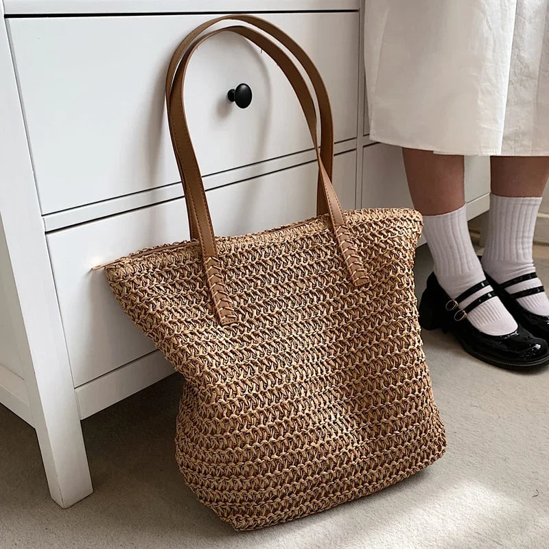 Women's Shoulder Handbag Bohemian 2024 Summer Fashion Straw Beach Tote Bag Travel Shopper Weaving Hand-woven Shopping Bags New